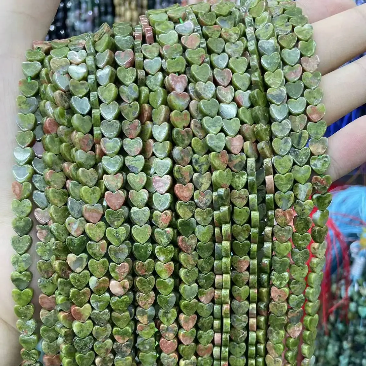 Бусины из натурального камня в форме сердца зеленые Unakite Japser свободные бусины 6 мм
