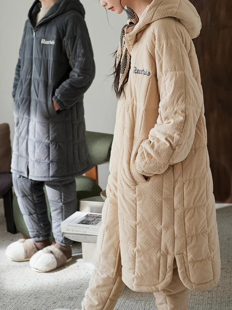 Xuanzhiting парные пижамы зимние на флисовой подкладке утолщенные женские длинные