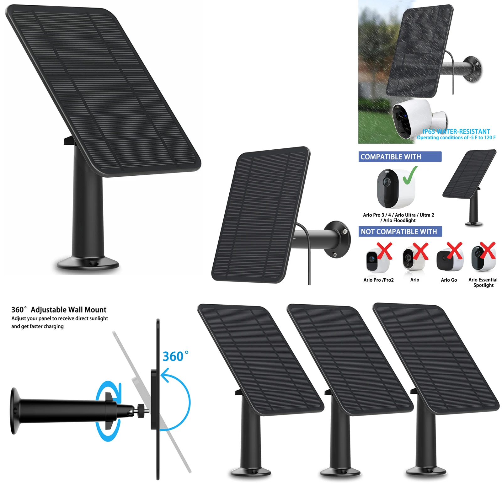 4W Solar Panel for Arlo Pro 3/Pro 4/Arlo Ultra/Ultra 2/GO 2/