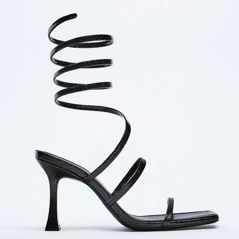 

Gnazhee 2022 Summer Women's Party Office Lady Black Thin High Heels Shoes Open Toe Ankle Wrap Sandals