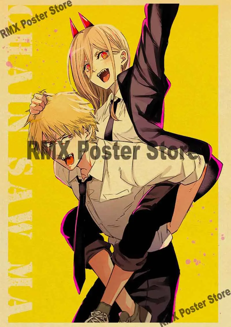 Постеры и принты в стиле аниме Человек с Бензопилой ретро постер на стену из