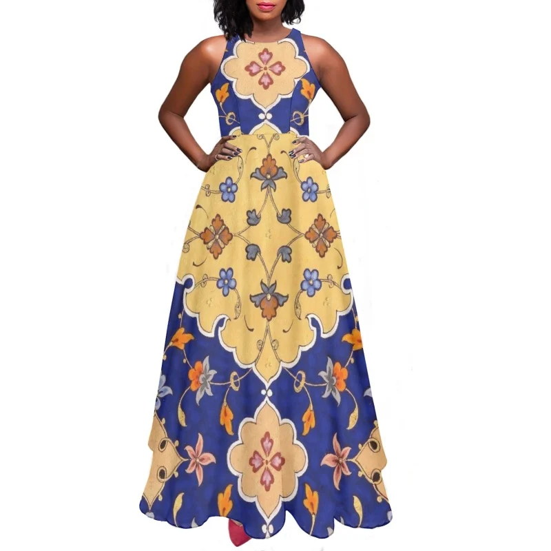 

Летнее модное женское платье-макси с принтом племени, элегантный расклешенный сарафан для девушек, цельное платье для девушек, уличная одежда