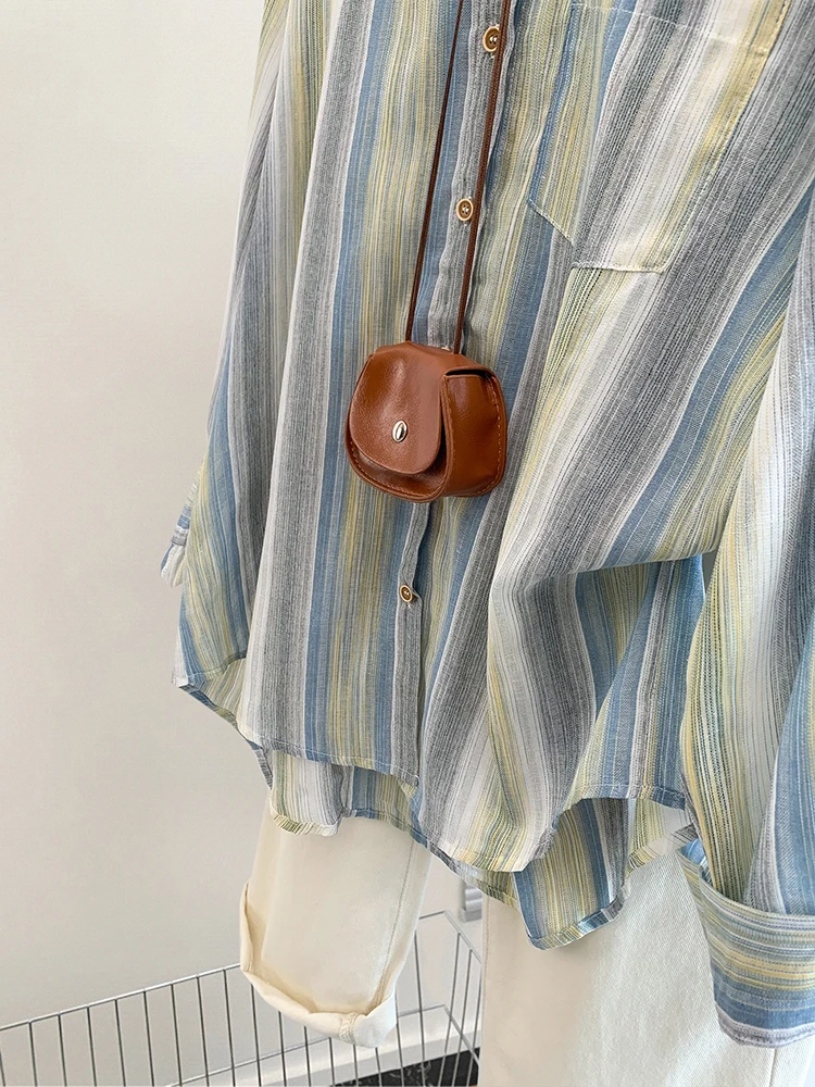 Женская блузка в полоску элегантная рубашка Корейском стиле ретро повседневные