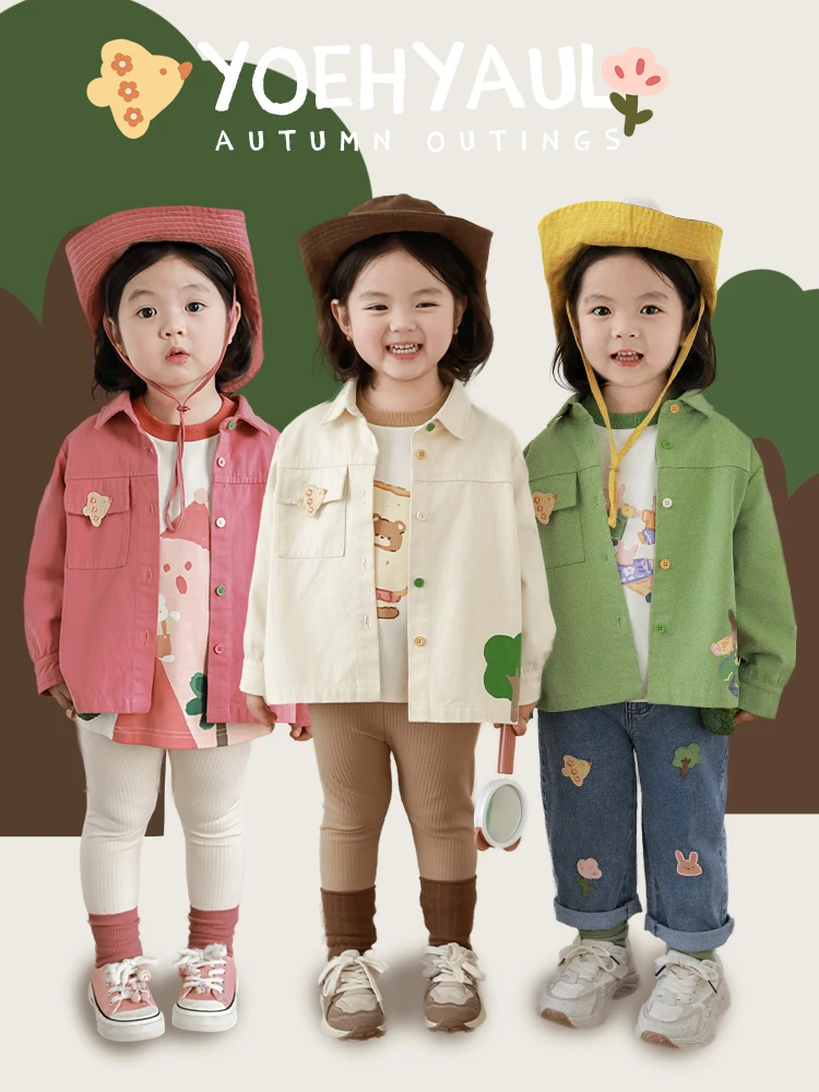 Женская простая рубашка с отворотом и мультяшным принтом вышивкой милая