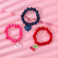 3pcsset friendship teens girls bracelet cute dog cherry heart stretch bracelets solid colored arylic beaded jewelry gift