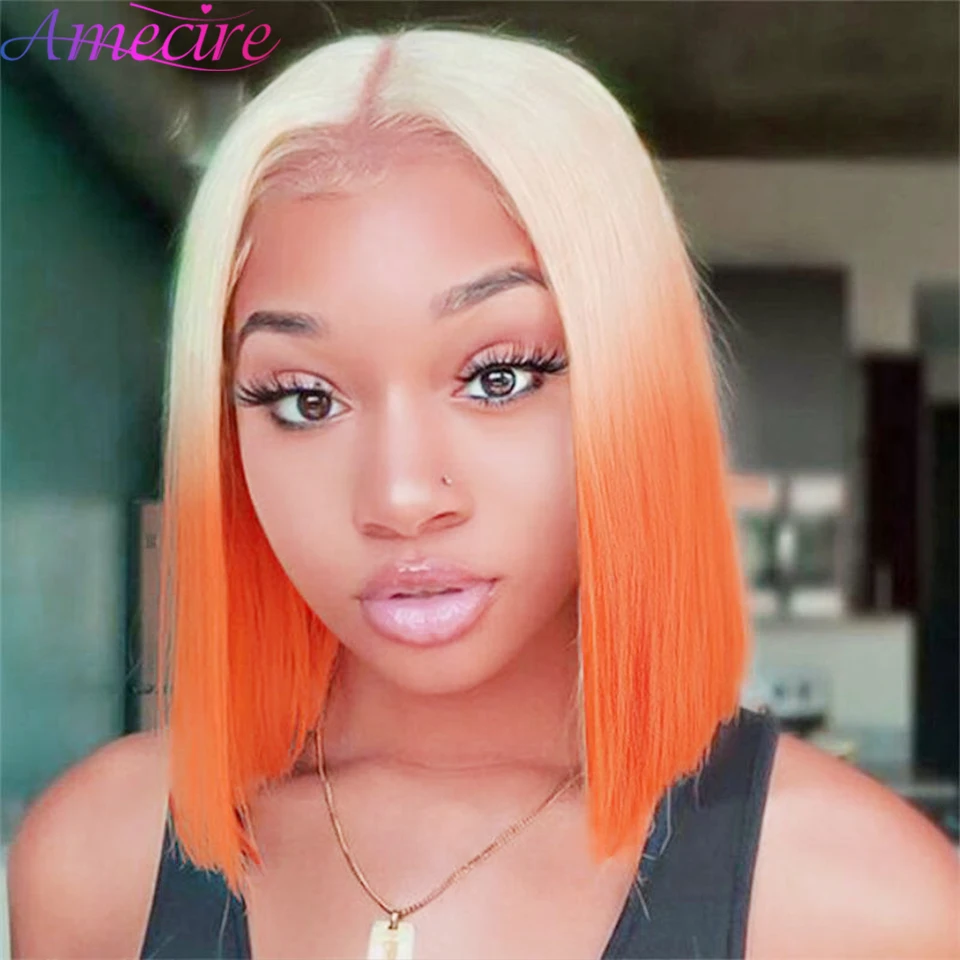 

Синтетические парики с прямыми волосами для женщин, короткие парики боб, парики Омбре розового цвета, женский парик средней части, выглядит ежедневно, для косплея