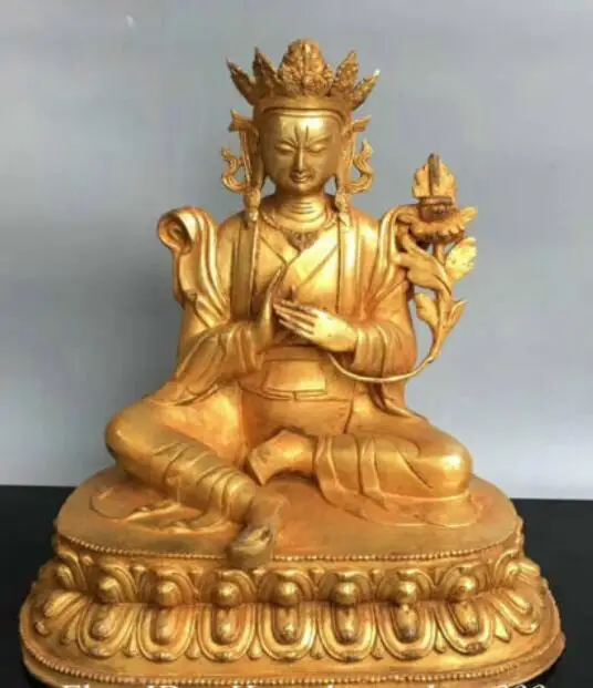 

Old Tibet Bronze Gold Buddhism Green Tara Goddess Lotus Flower Sculpture