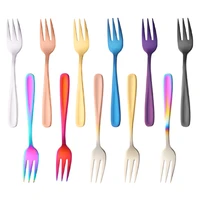 10pcs fruit fork 1810 stainless steel cake forks rainbow tea fork mini dessert fork for snack gradient color dinner flatware