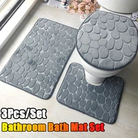 3pcsset bathroom bath mat set non slip soft toilet bathroom absorbent rug shower carpets toilet lid cover cobblestone style mat