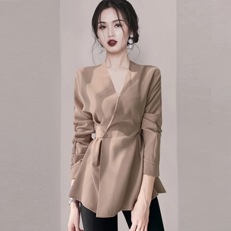 

COIGARSAM Shirt Womens Tops Spring 2022 New Vintage High Waist Women Shirts Dropshipping
