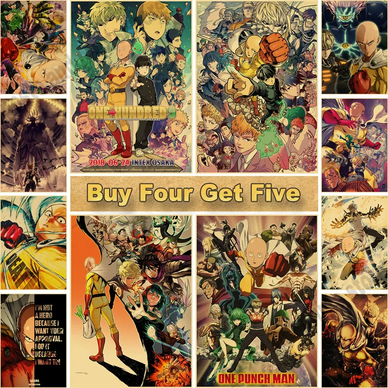 One Punch Man картины для домашнего декора ретро крафт-бумага аниме плакаты мультфильм
