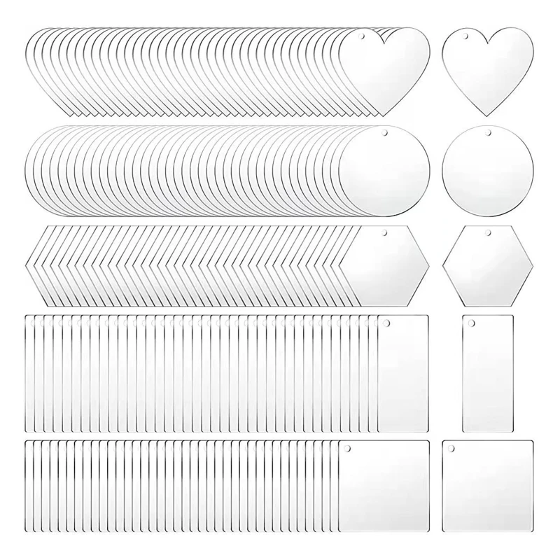 

2022 New 200x Acrylic Clear Keychain Pendant Circle Heart Square Rectangle Hexagon Shape