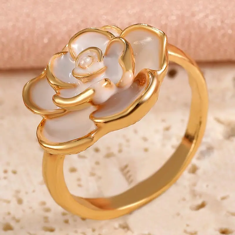 

Vintage White Camellia Rings for Women French Luxury Golden Flower Adjustable Ring Trendy Jewelry Accessories Gifts Dropshipping