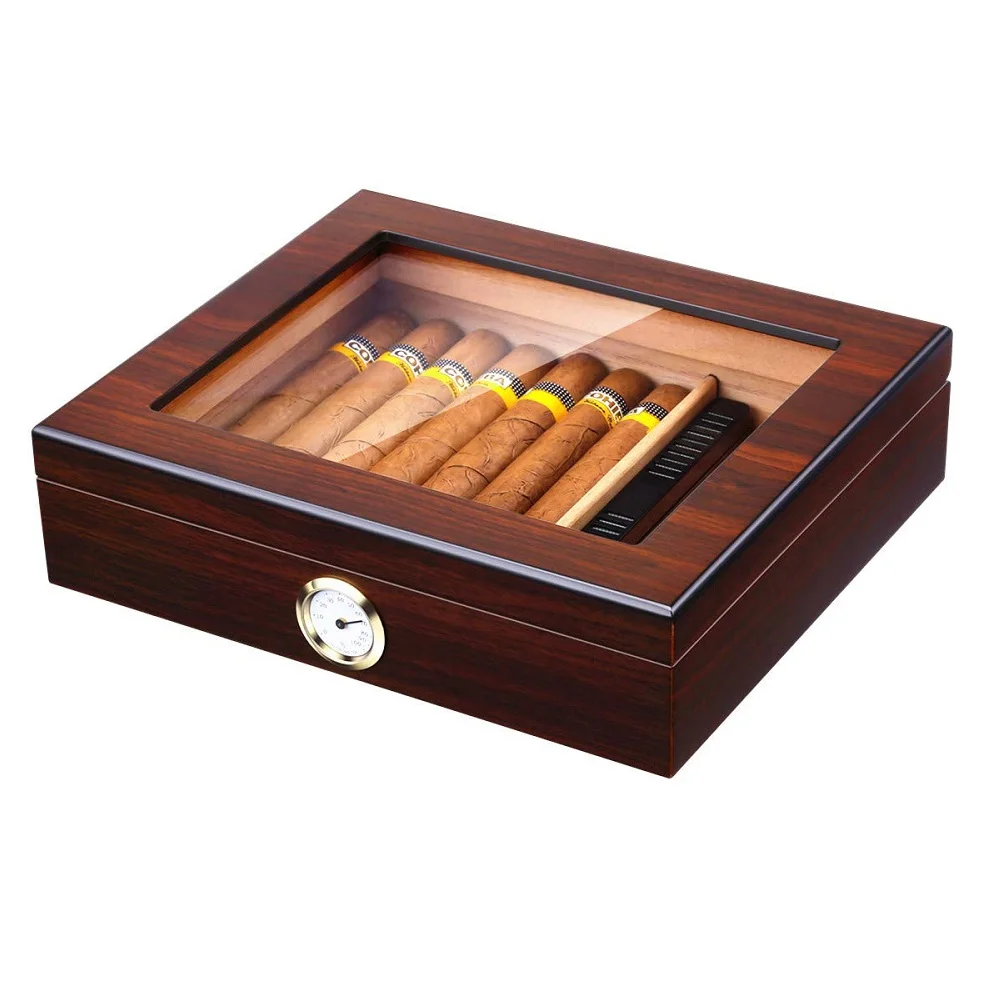 

Handmade Cigar Humidor Cedar Desktop Box Portable Humidifier and Hygrometer Glass Top Exquisite Gift for Man (Fit 20-25 Cigars)