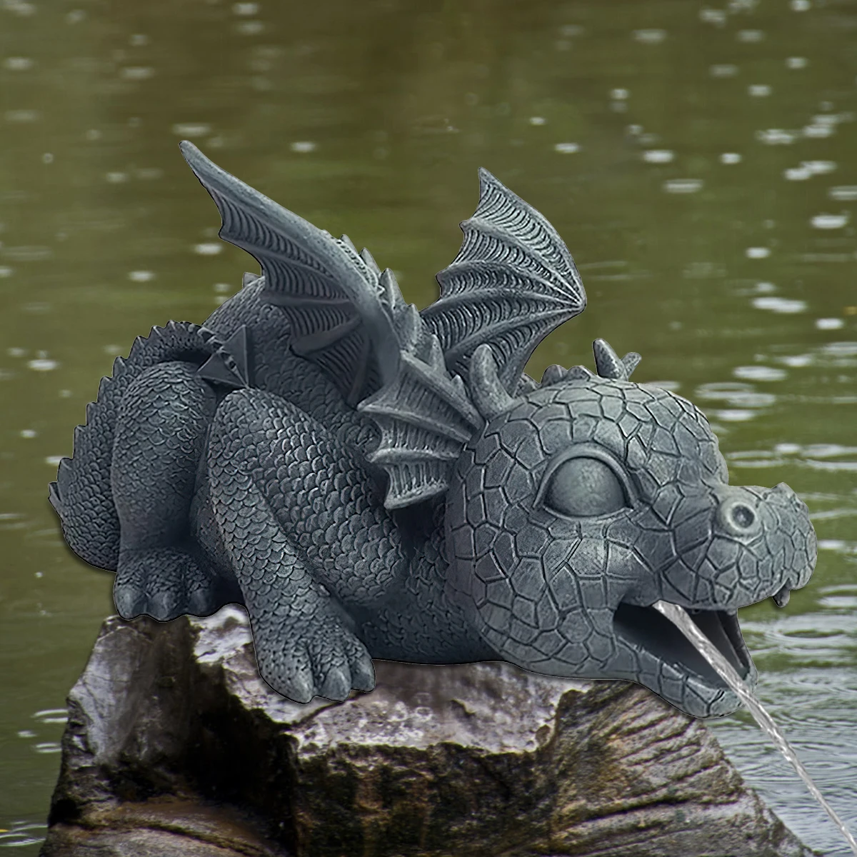 

Fountain Dragon Statue Resin Spouting Water Dragon Sculpture Weather Resistant Realistic Water Spray Dragon Statue Outdoor