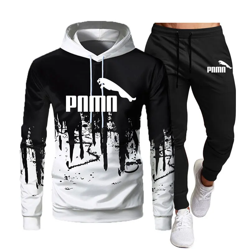 

Men's Tracksuit 2022 New Brand Thick Fleece Hoodies Sweatshirts Pants Two Piece Sets Fashion Sportswear Jogging Track Suit