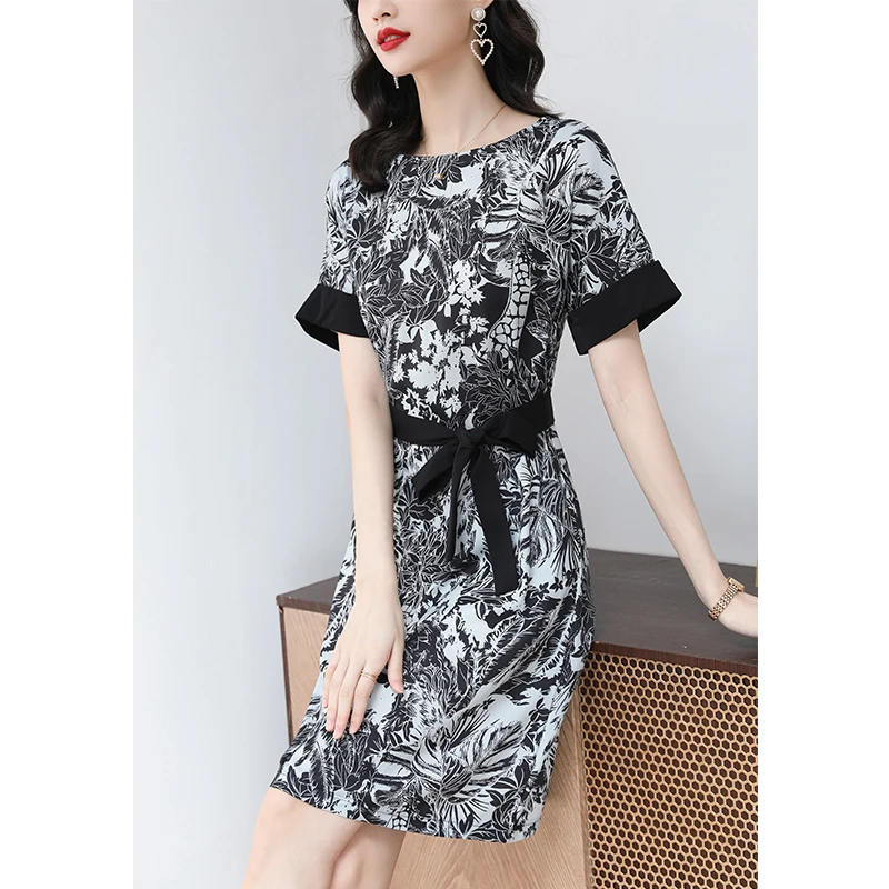 

Женские платья больших размеров с цветочным принтом, летнее свободное платье в Корейском стиле ретро с круглым вырезом и высокой талией, же...