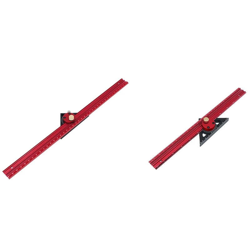 

Precision Scribe Ruler Aluminum T-Type Line Drawing Hole Ruler Woodworking Square Layout Marking Gauge Durable Red+Black 300Mm
