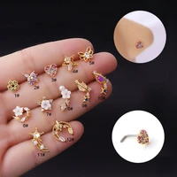 1pc piercing jewelry new fashion nose rings crystal nose screws convenient joker nose studs gold l bend nose piercing jewelry