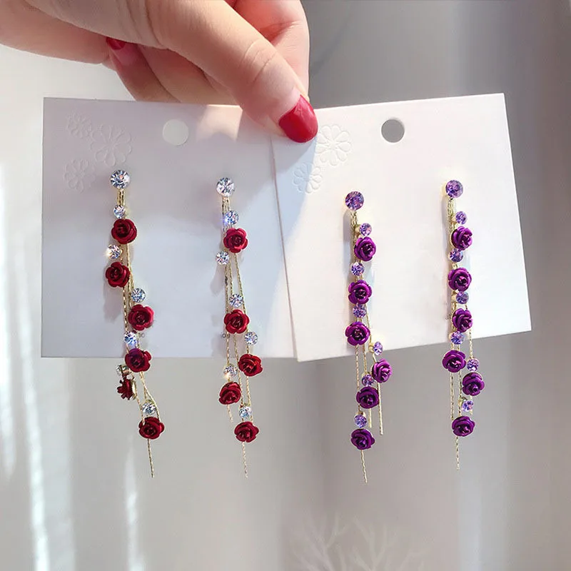 

Fashion Earrings Delicate Purple Flowers Rose Earrings For Women South Korea Web Celebrity Super Fairy Temperament Elegant Hyun