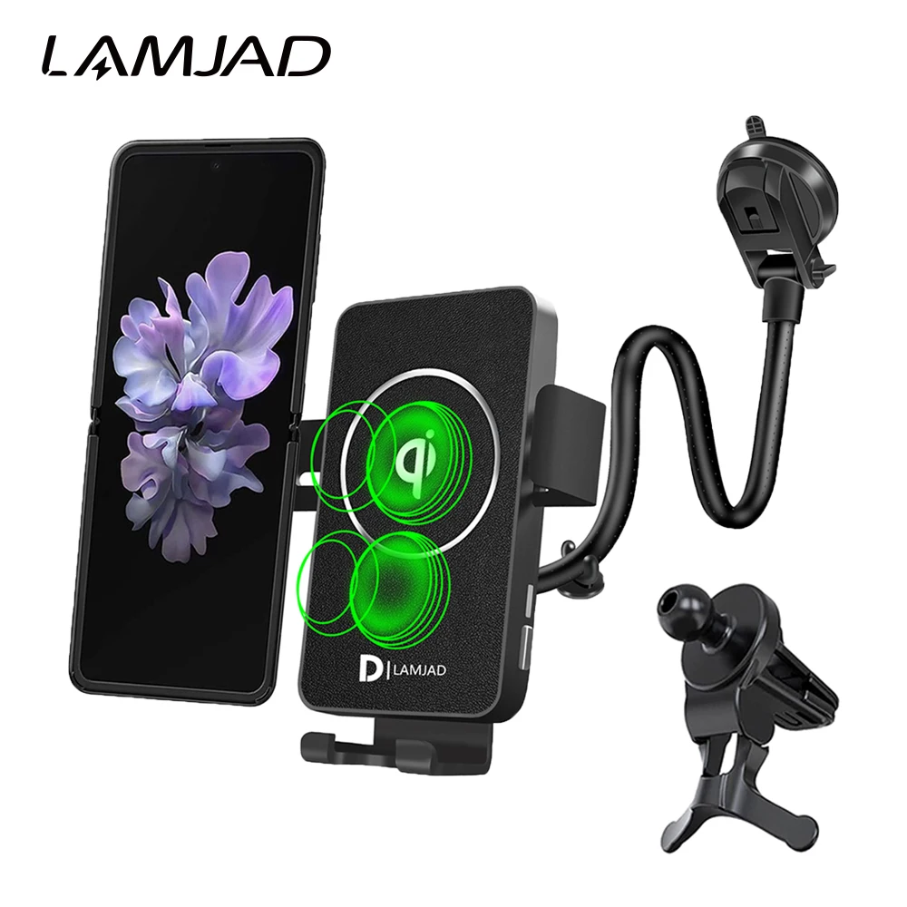 

15W Fast Wireless Charger Car Dual Coil For Samsung Galaxy Z Flip3 5G S22 iPhone 13 12 Pro 11 Qi Automatic Induction Car Charger