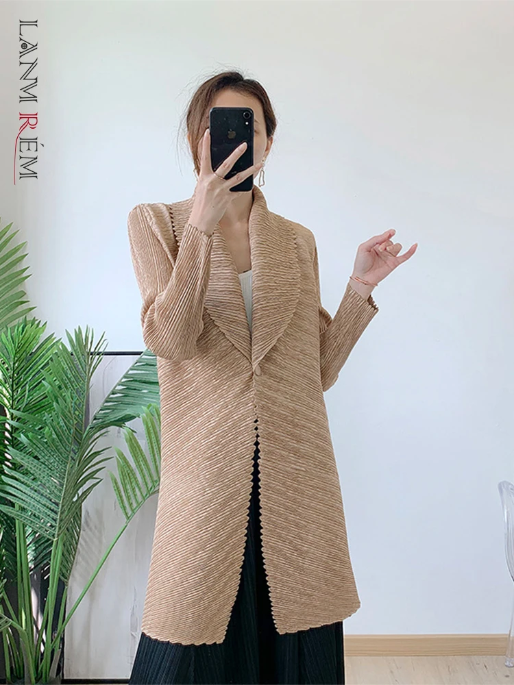 

LANMREM 2022 весенние плиссированные рубашки для женщин с отворотом на одной пуговице с длинными рукавами, однотонная женская модная одежда 2M384