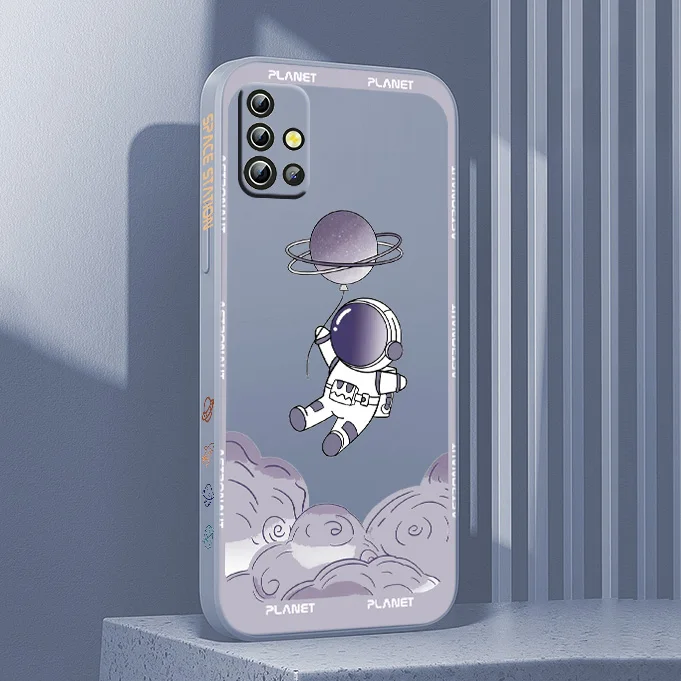 

Cartoon spaceman Phone Case For Samsung A12 A13 A11 A21S A22 A31 A32 A33 A42 A51 A52 A53 A71 A72 A73 5G 4G Liquid Left Rope Back