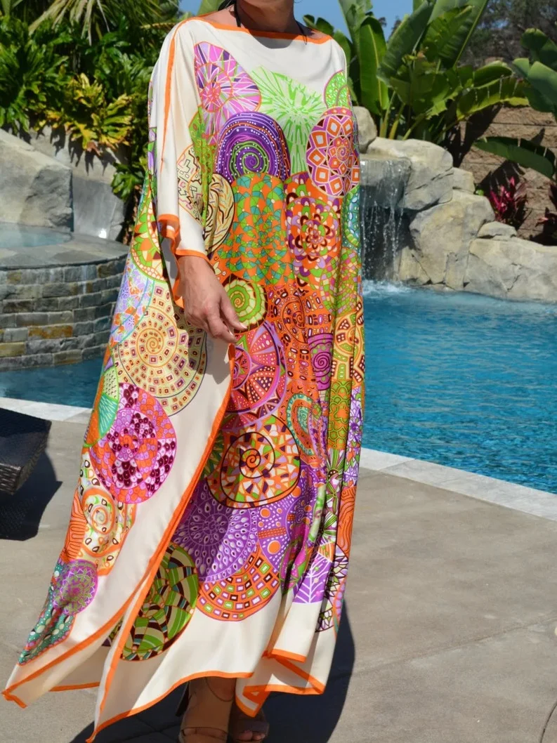 

Bohemian Beach Dresses for Women Maxi Tunic Floral Printed Kaftans Summer Seaside Holiday Beachwear Bathing Suits New In 2023