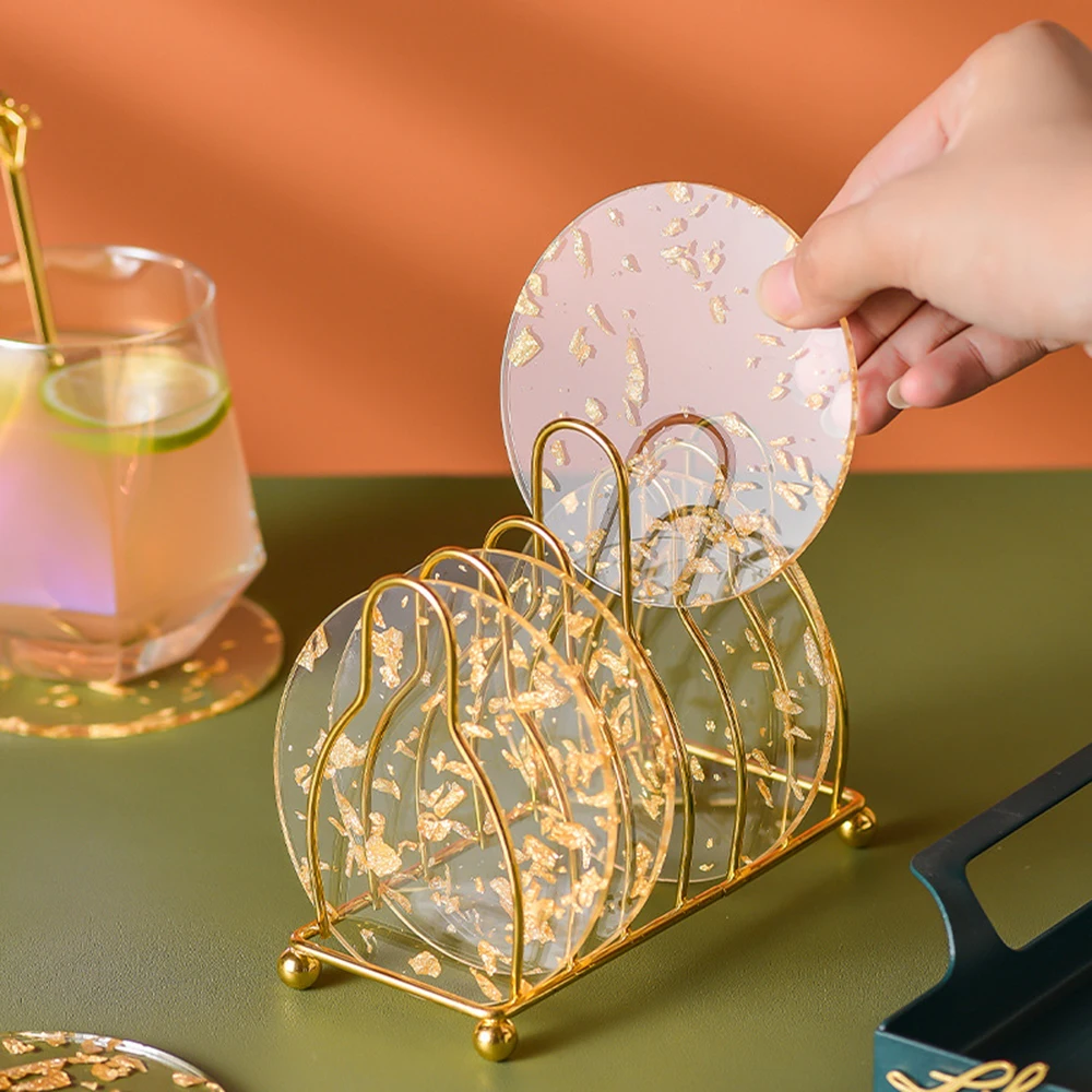 Acrylic Coaster Heat Insulation Table Mat Gold Foil Mug Pad Tea Milk Coffee Cup Mat Cake Holder Kitchen Utensil Photography Prop