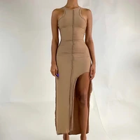 2022 streetwear party dresses casual fashion patchwork bodycon robe solid y2k sexy sleeveless split long tank dress women summer