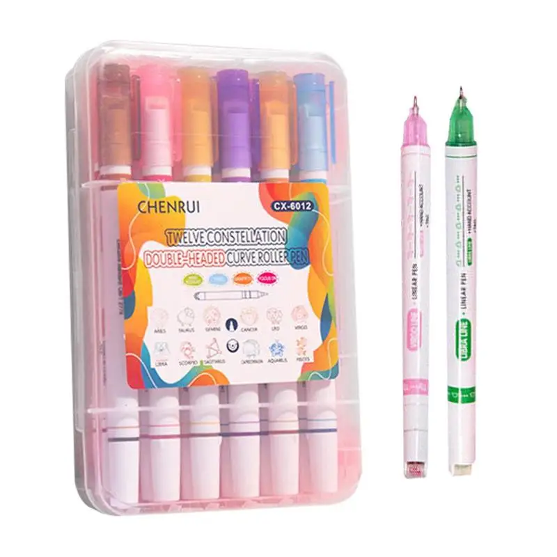 

Highlighter Pen Set 12-Pcs Double Ended Constellation Highlighter Graffiti Pen Keynote Mark Lines Aesthetic Highlighter For