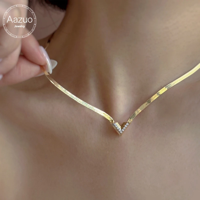 Aazuo 100% 18-каратное однотонное желтое золото с настоящими бриллиантами модное