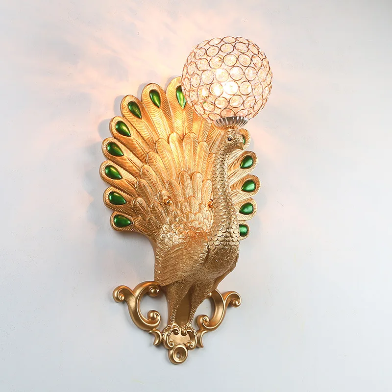 

European Retro Villa Wall Lamp Peacock Wall Lamp New Creative Aisle Bedroom Bedside Lamp