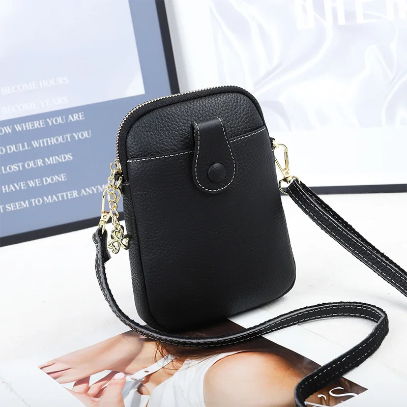 X99188 Neat Vertical Simple Natural Pattern First Layer Cow Leather Fashion Women Single Shoulder Mobile Phone Crossbody Bags