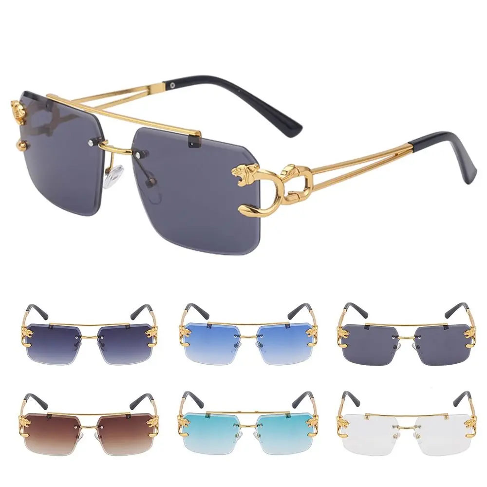 

Fashion Rimless Metal Eyewear Steampunk Sun Glasses Shades Cheetah Decoration Rimless Sunglasses
