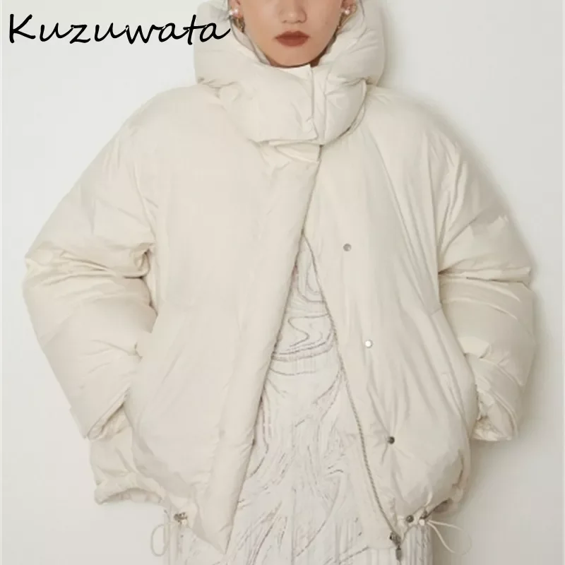 2022NEW 2022 Autumn Winter Women Down Coats Japanese Loose Parkas Thick White Duck Down Zippers Detachable Hat Cotton Jacket