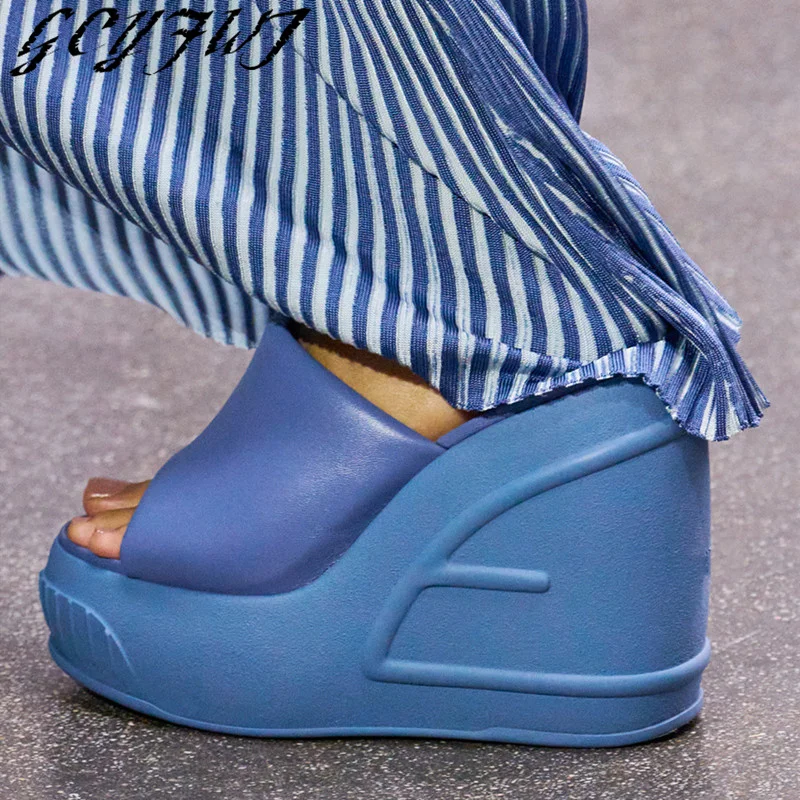 2023 Summer New Wedges Thick Bottom Women's Sandals Platform Round Toe Slip-on Female Shoes High Heels Peep Toe Ladies Footwear