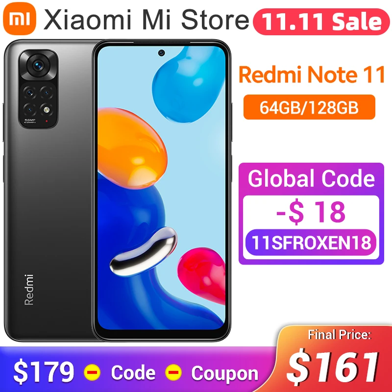 Ceny Wersja Globalna Xiaomi Redmi Note 11 Telefon Komórkowy Snapdragon 680 Octa Core 6.43 '50MP Quad Camera 90Hz 64GB/128GB 33W Pro Charge