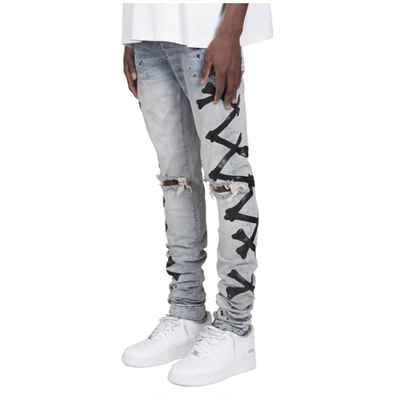 2022 New Men's Skinny Jeans Men's Slim High Quality Stretch Pattern Pencil Pants Black Light Blue Fashion Casual Jeans for Men