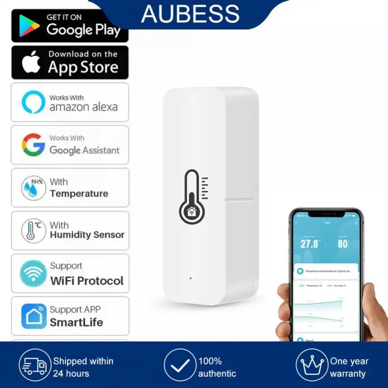 

Wifi Tuya Humidity Sensor Wireless Indoor With Buzzer Alarm App Remote Control Mini Thermometer Detector Humidity Sensor