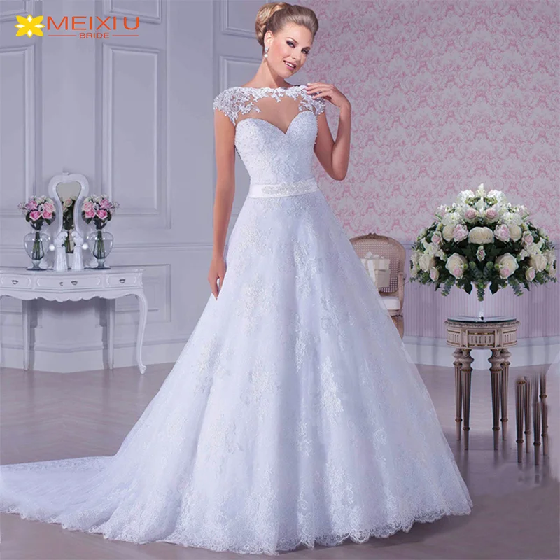 

New Decal Round Neck A-Line Custom Wedding Dress Luxury Exquisite Lace Trailtail Floral Design Tour Photography Bridal Gowns