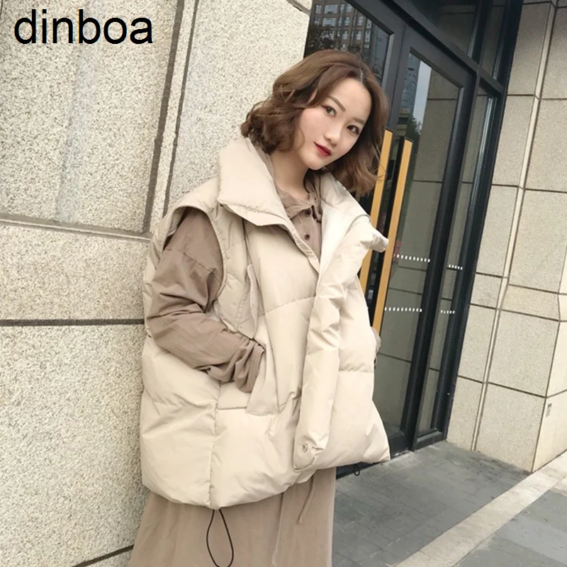 

dinboa-Loose Women's Sleeveless Jackets Solid Turn Down Collar Ladies Winter Vest Korean Style Oversize Waistcoat for Female2022