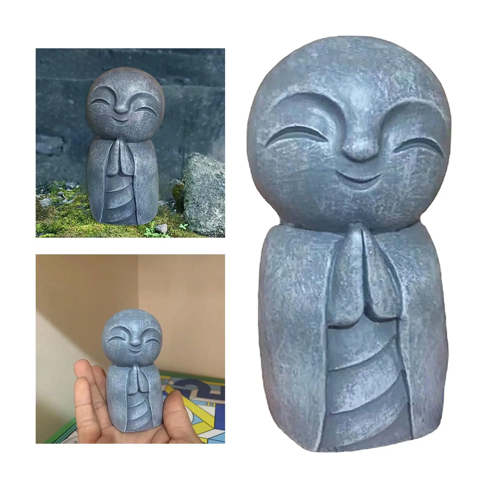 

Полимерная Японская статуэтка Будды, маленькая улыбающаяся Статуэтка монахи Jizo с ручками, фигурка, украшение для стола и полки