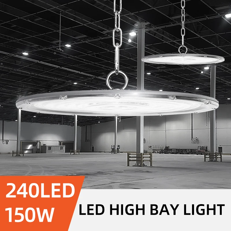 150W High Bay Light AC 220V UFO Aluminum Workshop Light IP65 Waterproof Warehouse Lamp LED Lighting Slim Garage Ceiling Lights