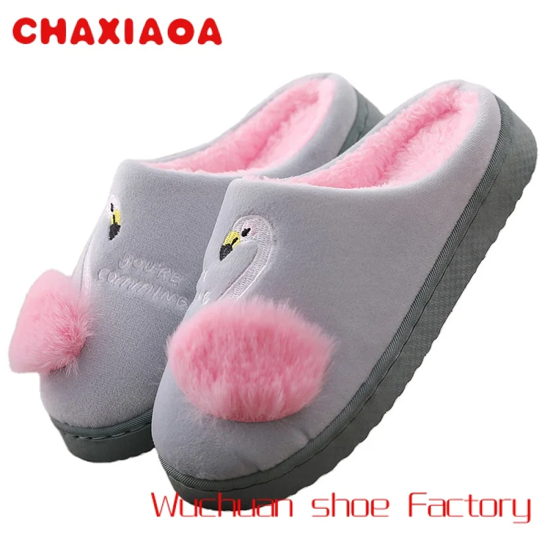 

Women Winter House Slippers 2019 New Cute Flamingo Non-slip Soft Fur Plush Warm Indoor Bedroom Home Shoes ladies furry slides