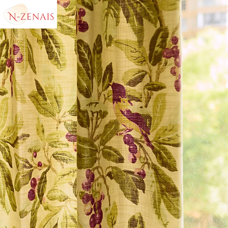 

Loquat и птицы занавески для гостиной столовой спальни винтажные американские французские хаки перекрестные хлопчатобумажные льняные затемняющие