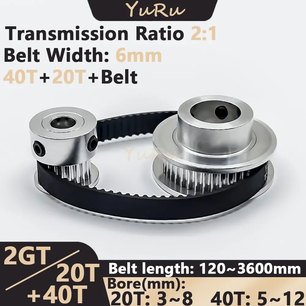 

2GT 2M 20 40Teeth GT2 20T 40T 2 1 Timing Pulley Belt Kit Bore 3~12mm Belt Width 6mm Tensioning Wheel Synchronous Pulley Belt Set