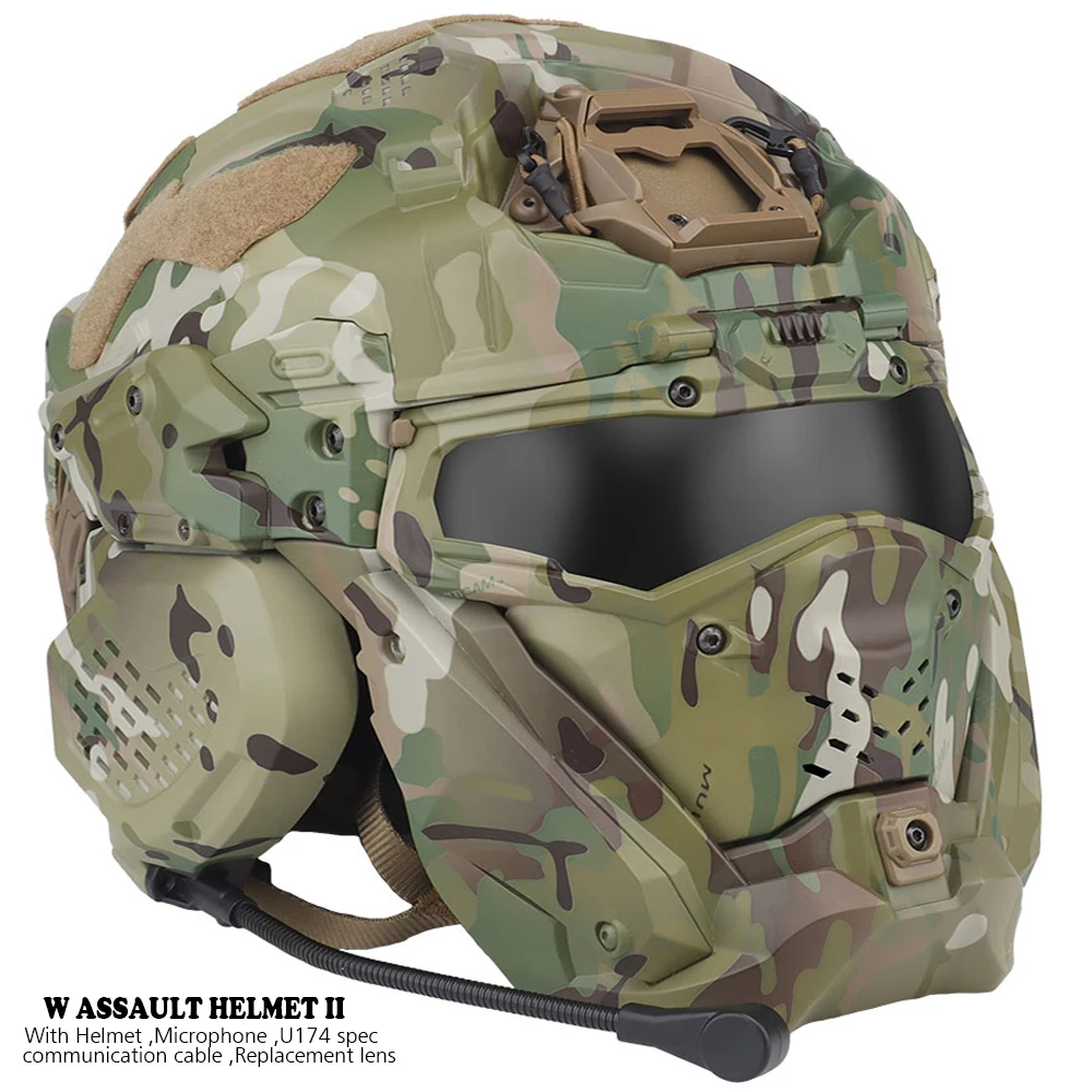 Airsoft Fast Helmet Tactical Military W-Ronin Assault Helmet II Built-in Headset,Anti-fog Fan,Flip Mask,Replacement Lens