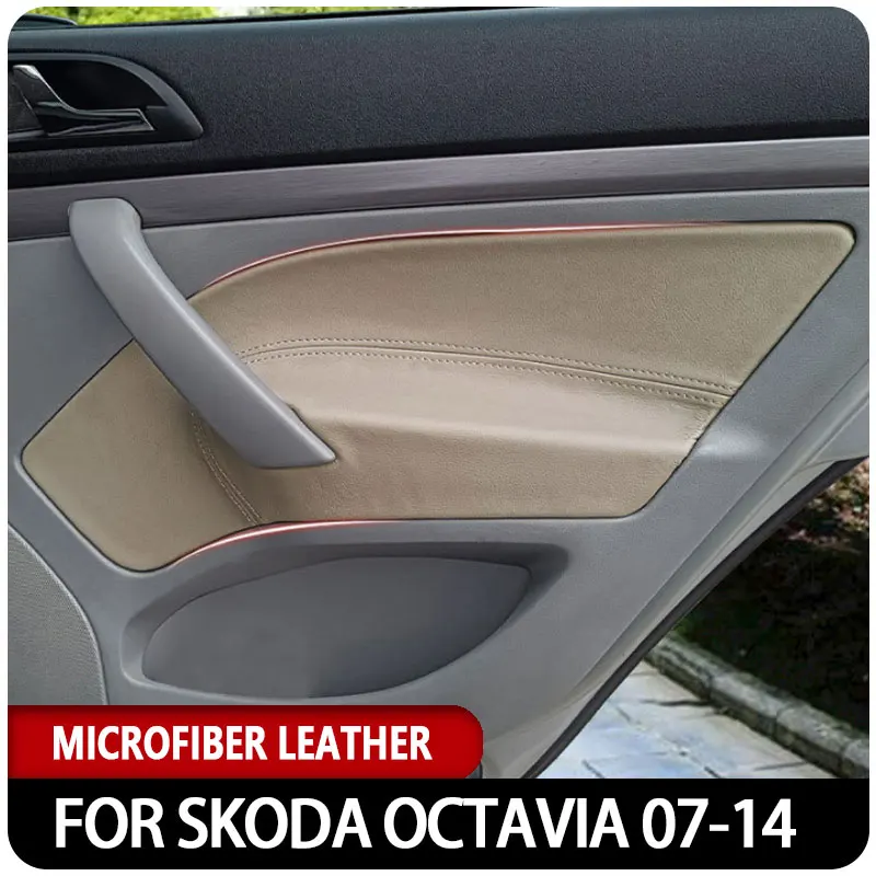 

Microfiber Leather Trim Cover For Skoda Octavia 2007 2008 2009 2010 2011 2012 2013 2014 Car Door Handle Armrest Panel