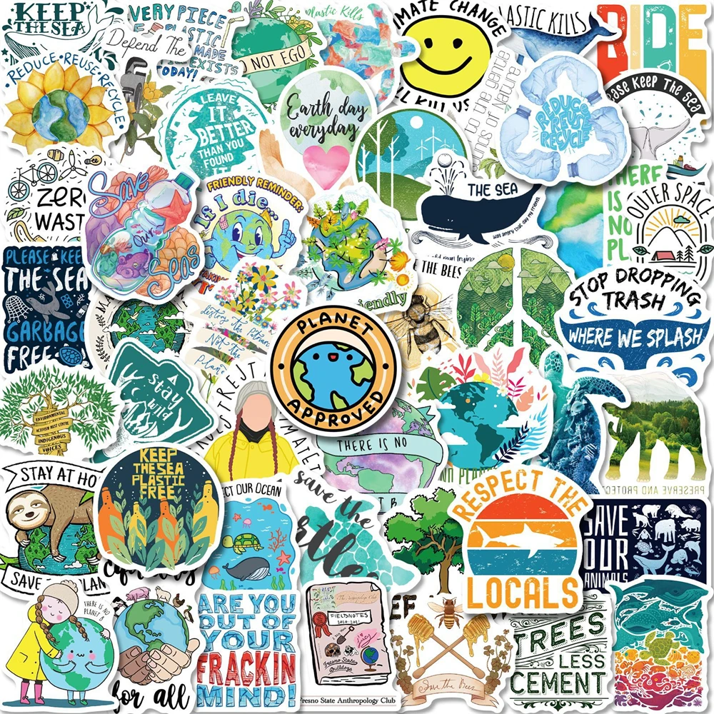 

10/30/50 Pcs Protect Earth Nature Green Environmental Logo Graffiti Sticker Decorative Notebook Stationery Children Growth Gifts